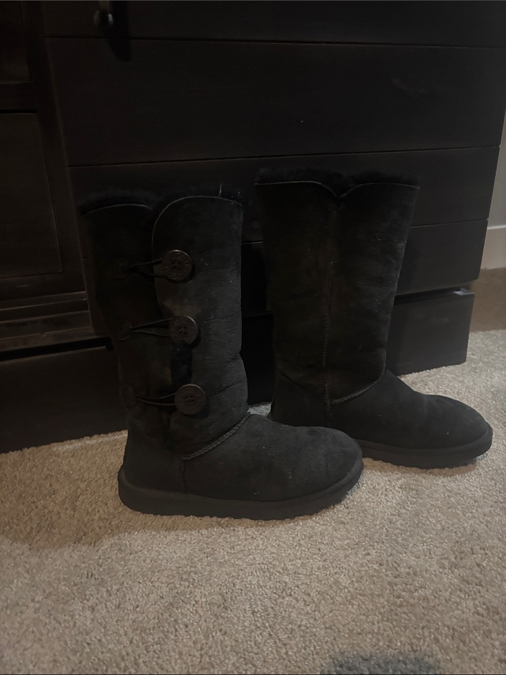 UGG Black Button-Detail Tall Suede Boots